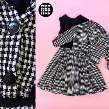 Cute Vintage 60s Black White Houndstooth Dress with Matching Cropped Jacket 