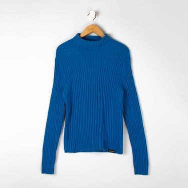 Vintage 90s Ribbed Turtleneck Knit Sweater - blue, hiking, camping, basics, made in australia - Women's L 