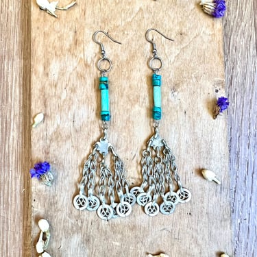 Turquoise Silver Earrings Bohemian Jewelry 