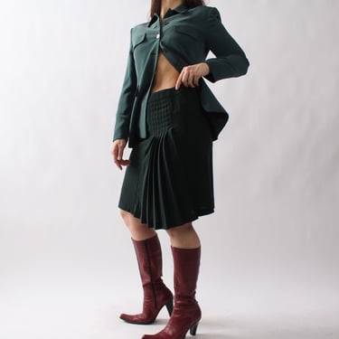 Vintage Evergreen Wool Pleated Skirt - W28