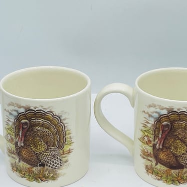 Set of (2) Victorian English Pottery-Royal Stafford Homeland Coffee Mugs Thanksgiving- New Condition 