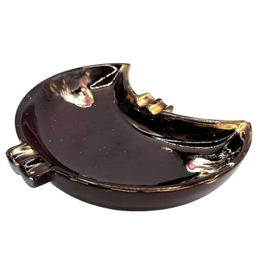 Mid Century Ceramic Crescent Shaped Glazed Ashtray Dish 