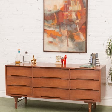 Walnut Mid Century Sleek Dresser