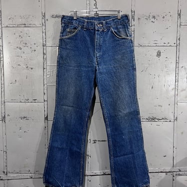 70s 34” waist 1970s Big Yank jeans faded distressed barn denim bootcut flare pants jeans 