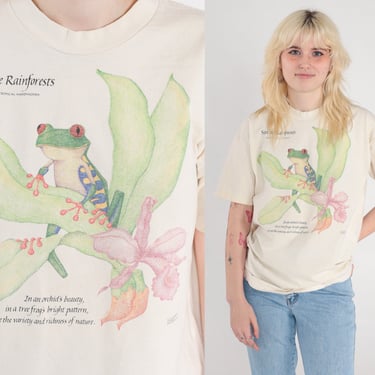 Vintage Save The Rainforests Shirt Frog Shirt 90s Boycott Tropical Hardwoods Graphic Animal TShirt Orchid Graphic Amphibian 1990s Large L 