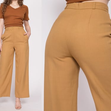 70s Tan High Waisted Pants - Small, 27" | Vintage Wide Leg Retro Plain Trousers 