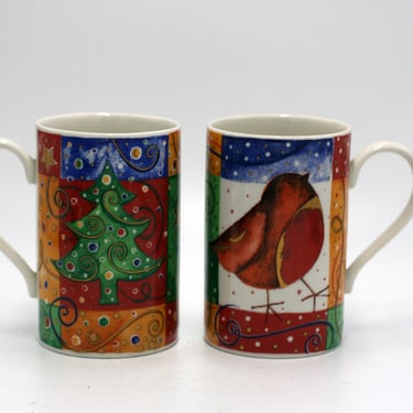 vintage Dunoon Jolly Christmas Mugs by Jane Heyes 