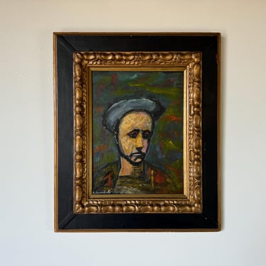 Vintage Oil Portrait “The Apprentice Self-Portrait” After Georges Rouault by A. Crocchiolo 