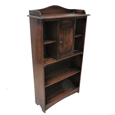 Oak Bookcase | Antique English Open Face Bookcase With Cabinet Cubby 