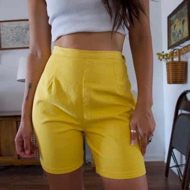Vintage 50's Side Zip Yellow High Waisted Shorts 
