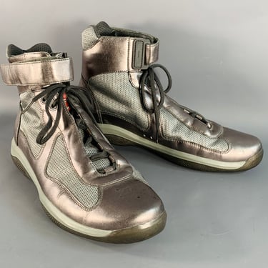 PRADA SPORT Size 10.5 America's Cup Silver Leather Nylon Mesh Ankle Sneakers