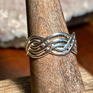Sterling Silver Woven Ring Open Design 925 IBB Vintage Retro Jewelry Gift 