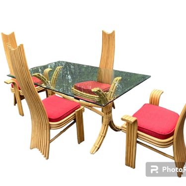 Vintage set of 4 high back bamboo chairs and table 