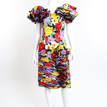 Ruched Floral Ruffle Dress