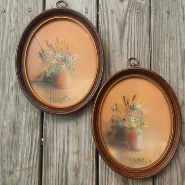 Vintage Signed GH Wildflower Still Life's - Oval Frame Wall Decor