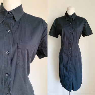 Vintage 1990s Black Shirt Dress / S-M 