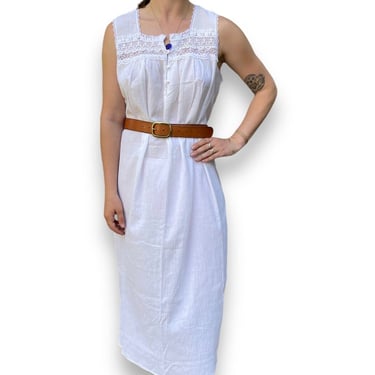 Vintage 1990s Womens Crepe Cotton Summer White Peasant Bohemian Hippy Dress L 