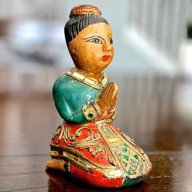 VINTAGE: Aged Hand Carved Thailand Meditating Figurine - Wood Figurine - SKU 22-D-0003521 