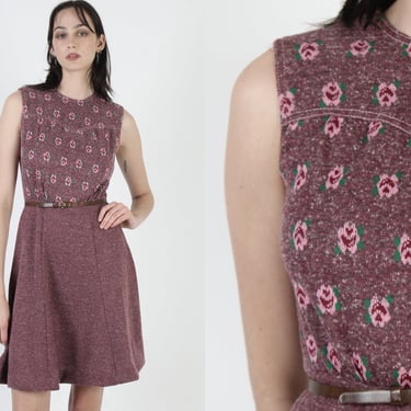 Vintage 70s Lanz Calico Rose Knit Office Dress 