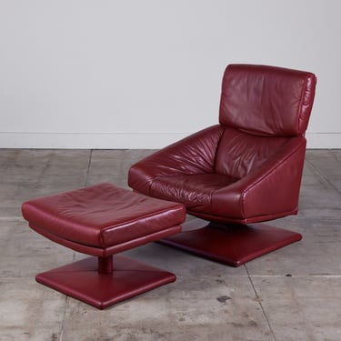 Leather Lounge Chair and Ottoman in the Style of Rolf Benz 