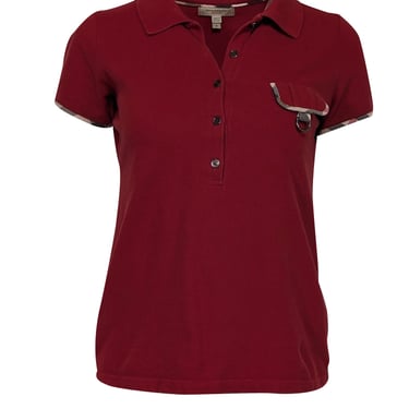 Burberry - Red Short Sleeve Collared Knit Top Sz S