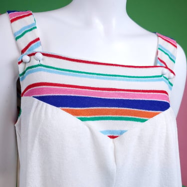 Late 70s vintage terry dress. Swim cover-up. Rainbow chevron stripes. (Size M/L) 