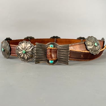 BRIGHTON Silver Metal HEART Chain BELT Adjustable Brown