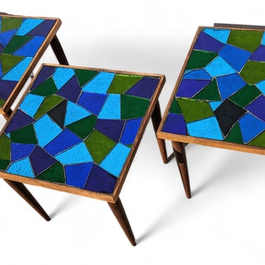 Mid Century Modern Mosaic Glass Nesting Tables 