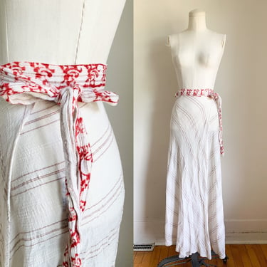 Vintage 1970s Cotton Gauze Wrap Maxi Skirt / XS-M 