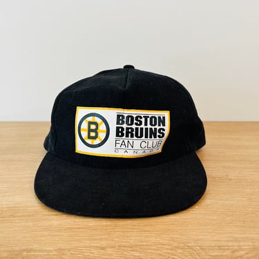 Vintage 1980s-90s Boston Bruins Fan Club Canada NHL Hockey Corduroy Snapback Hat Cap 