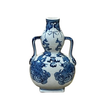 Chinese Blue White Porcelain Small Dragons Theme Vase Display ws2919E 