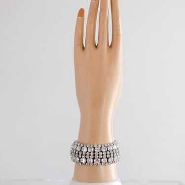 Glamorous 1950's Weiss Wide Six Row Rhinestone Bracelet / 1.25" Wide