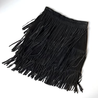 Vintage Black Suede Fringe Mini Skirt by G-III Leather Fashions 