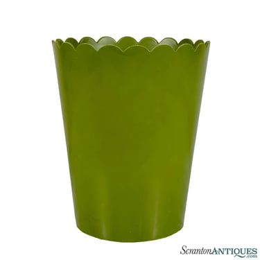 Mid-Century Avocado Green Molded Plastic Waste Can Basket