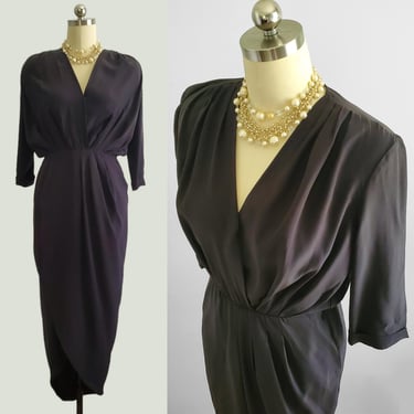 Silk Dress in Black with 40s silhouette - Tulip Hem Dress - Y2K Dress - Vintage Women's Size Medium/Large 