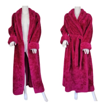 Sears 1960's Raspberry Pink Fuzzy Bathrobe I Robe I Coat I Sz Lrg 
