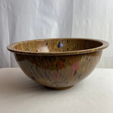Texas Ware bowl #125 11” large mixing bowl splatter design earthy brown with black colorful design MCM kitchenware home decor collectible 