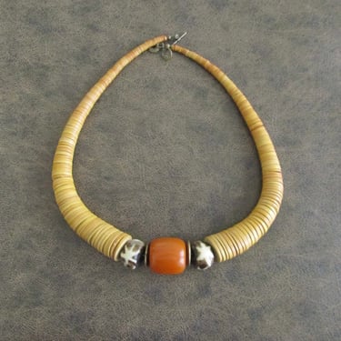Mid century modern wooden tribal ethnic necklace 
