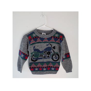 Vintage Novelty Sweater Boys Motorcycle Knit Pullover 80s Kids Clothing Size Medium 