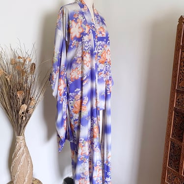 SALE Vintage Silk Floral Kimono, Furisode, Sheer Material 