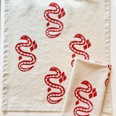 linen dinner napkins. snake on oatmeal. hand block printed. placemats. boho decor. hostess gifting. desert. cowboy. cowgirl. desert. 