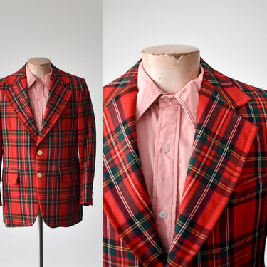Vintage Menswear Red Plaid Suit Jacket 