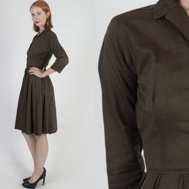 Mid Century Button Up Rockabilly Dress Vintage 50s MCM Atomic Shirtdress Cotton Minimalist Style Retro Frock 