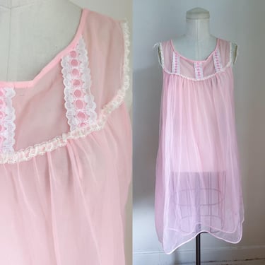 Vintage 1960s-70s Light Pink Sheer Nightie / Lingerie 