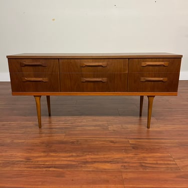 Vintage Teak Six Drawer Low Dresser on Legs