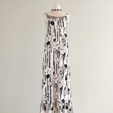 Groovy 1960's Black White Floral Liberty House Maxi Dress / Sz S