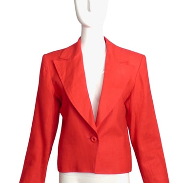 YVES SAINT LAURENT- 1980s Red Linen Blazer, Size-10