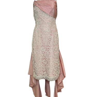 Fe Zandi Pink & Cream Soutache Dress with Cascading Train