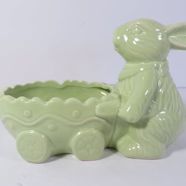Vintage Green Pottery Rabbit Planter Vase Candy Dish - Mid Century Green Bunny Rabbit Planter 