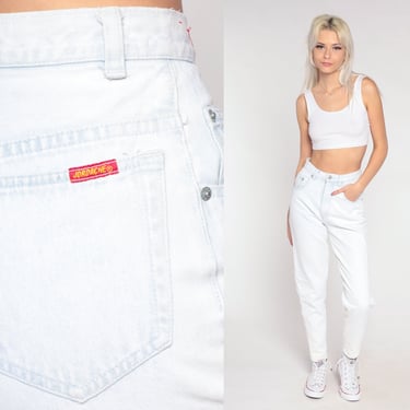 90s Jordache Jeans Pale White-Blue Skinny Mom Jeans Cutout High Waisted Ankle Snap Denim Pants Tapered Slim Vintage 1990s Extra Small xs 25 
